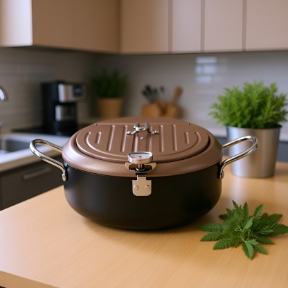 Japanese deep fryer iron temperature control with thermometer save tempura deep fryer flip cover