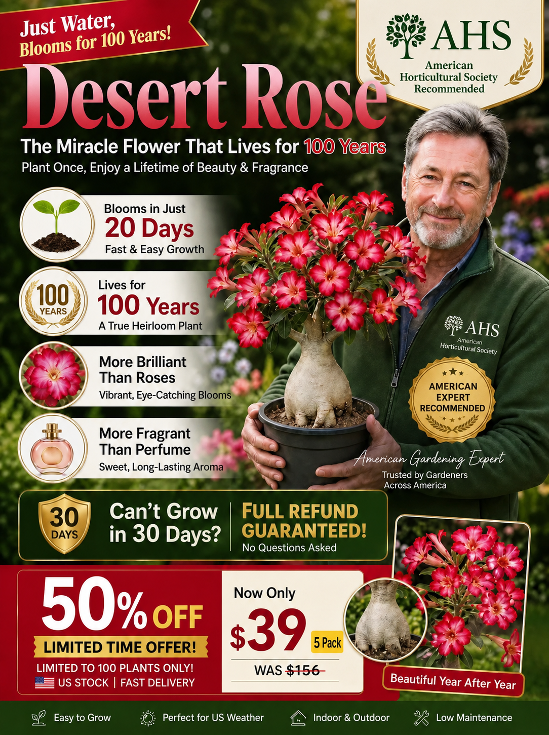 Desert Rose Bulb Flower – Just Water to Thrive for 1 Years