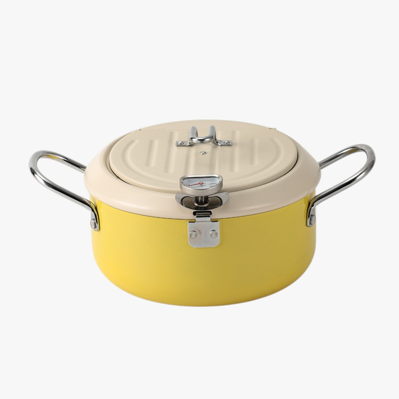 Japanese deep fryer iron temperature control with thermometer save tempura deep fryer flip cover