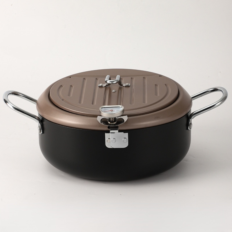 Japanese deep fryer iron temperature control with thermometer save tempura deep fryer flip cover