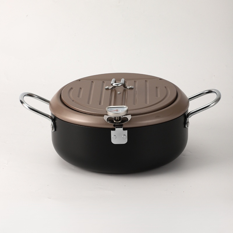 Japanese deep fryer iron temperature control with thermometer save tempura deep fryer flip cover