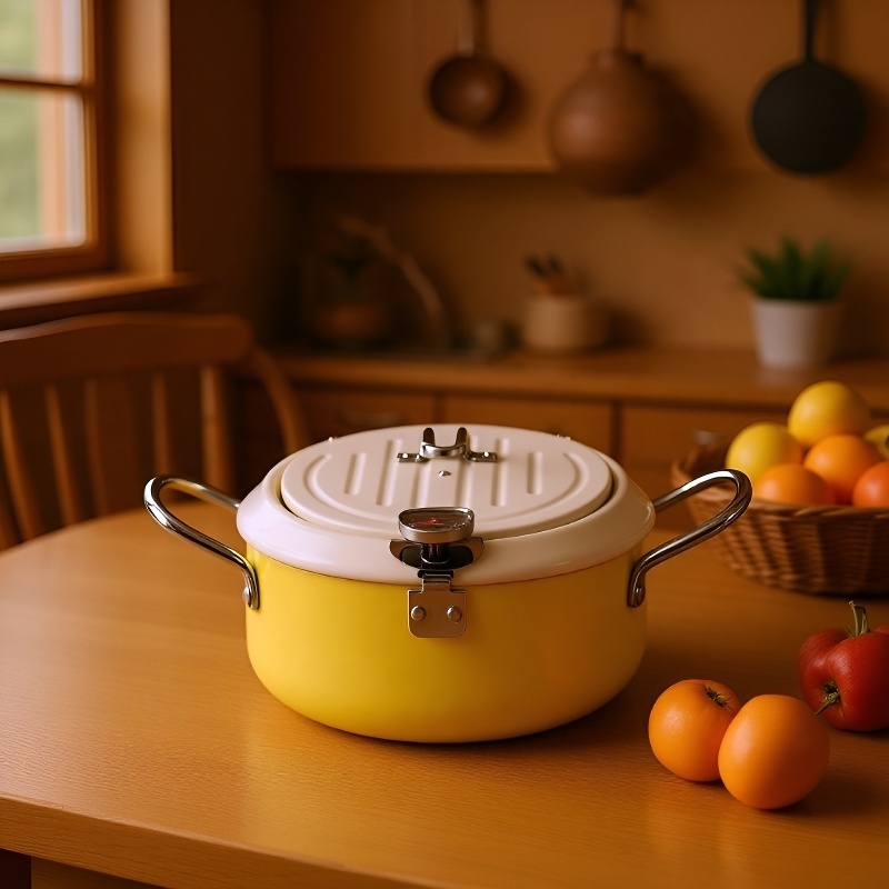 Japanese deep fryer iron temperature control with thermometer save tempura deep fryer flip cover