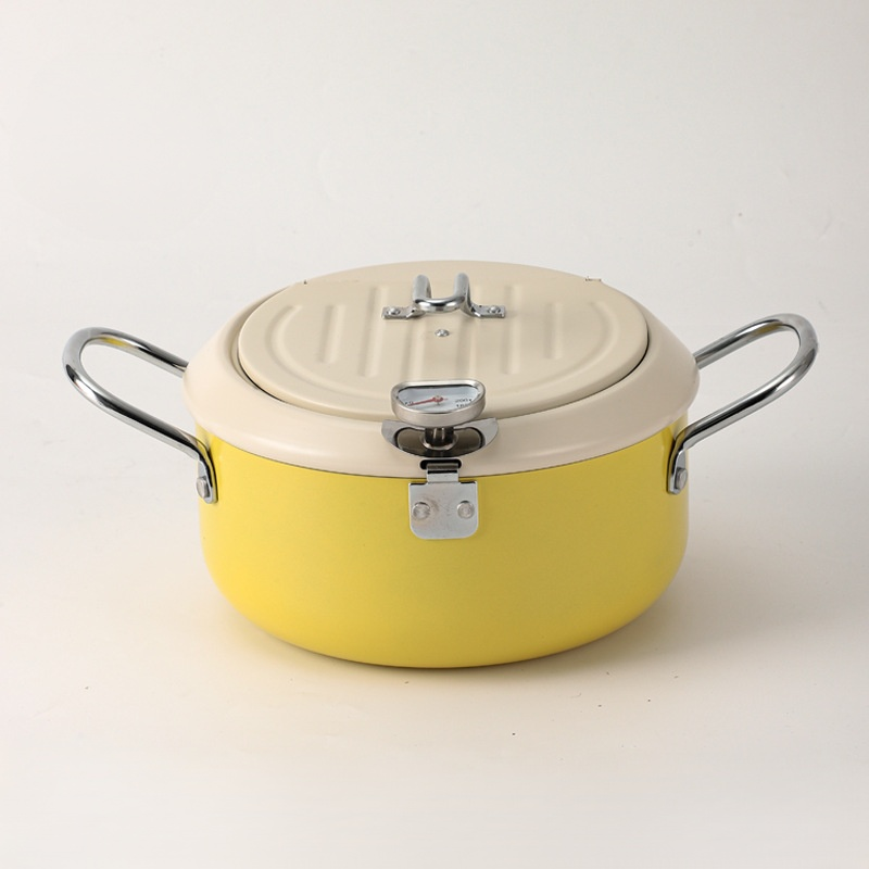 Japanese deep fryer iron temperature control with thermometer save tempura deep fryer flip cover