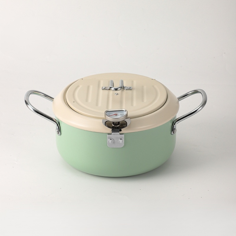 Japanese deep fryer iron temperature control with thermometer save tempura deep fryer flip cover