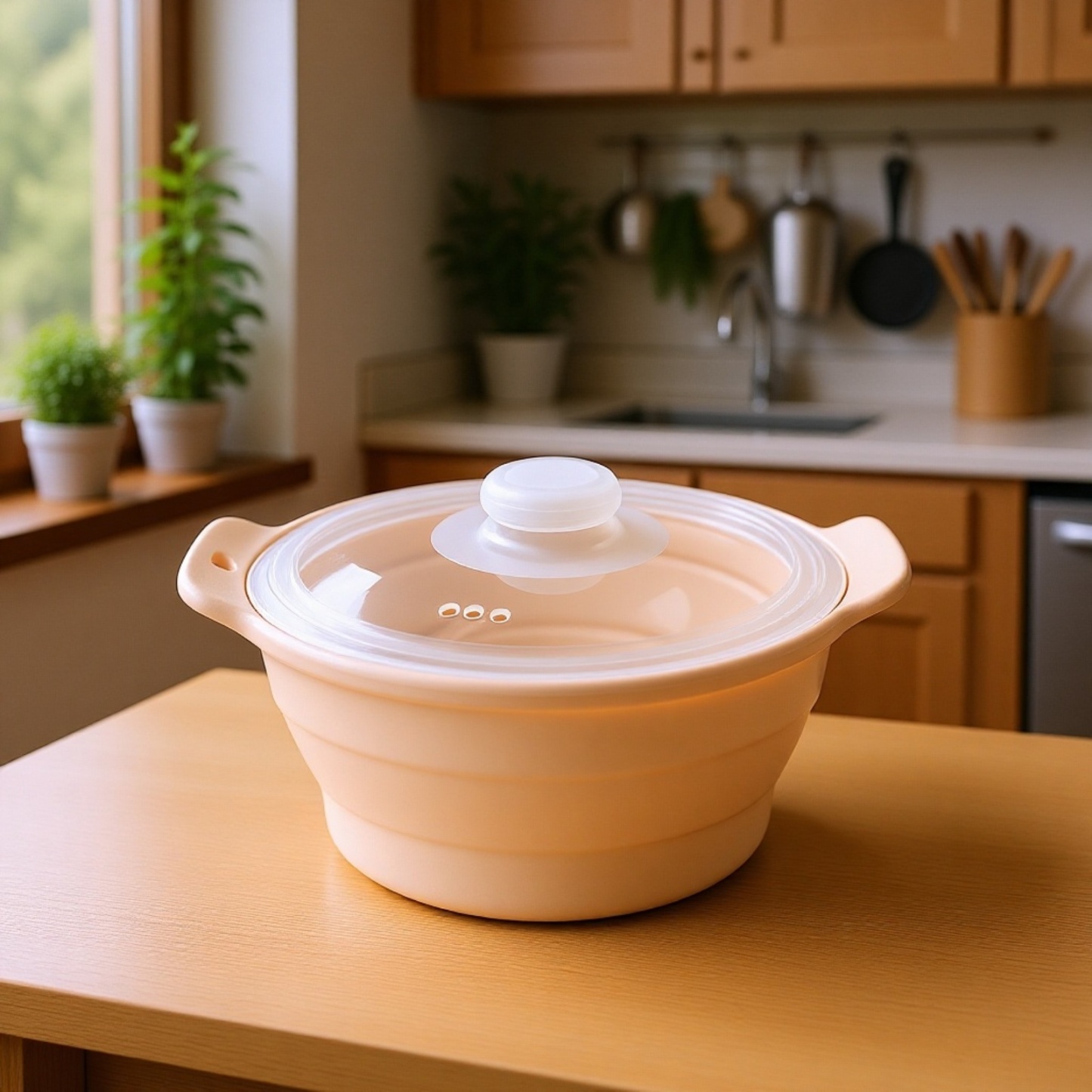 [New Lifestyle Support/Time-Saving Cooking] Foldable Silicone Steamer, Microwave Cookware, 1250ml Ca