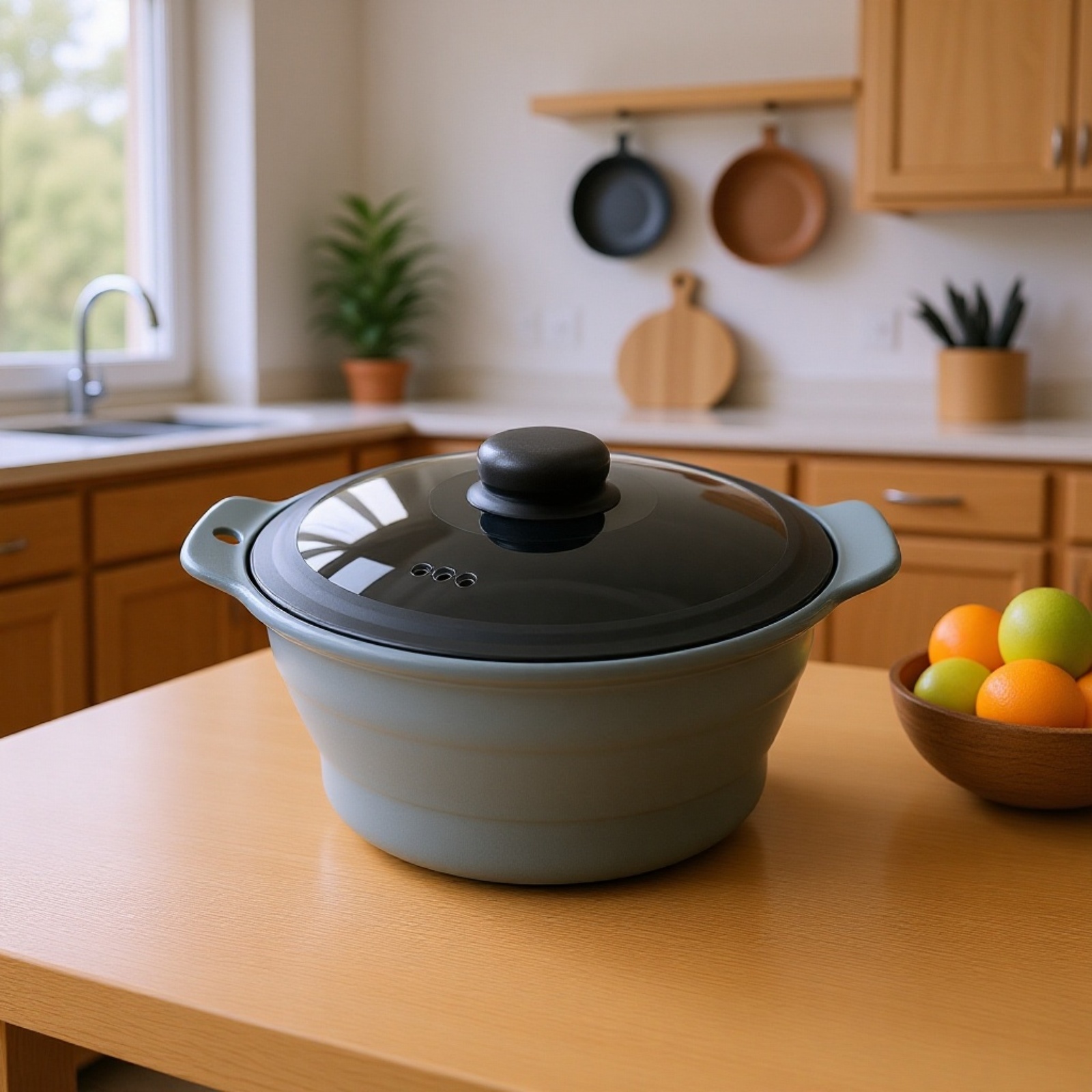 [New Lifestyle Support/Time-Saving Cooking] Foldable Silicone Steamer, Microwave Cookware, 1250ml Ca