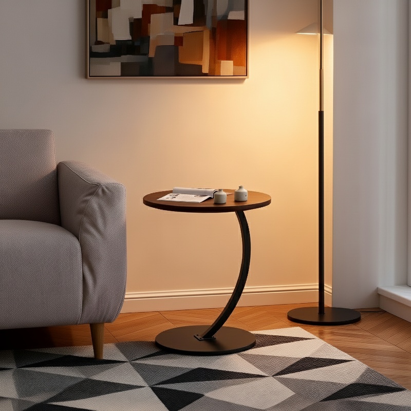 Table d'appoint mobile design près d'un canapé
