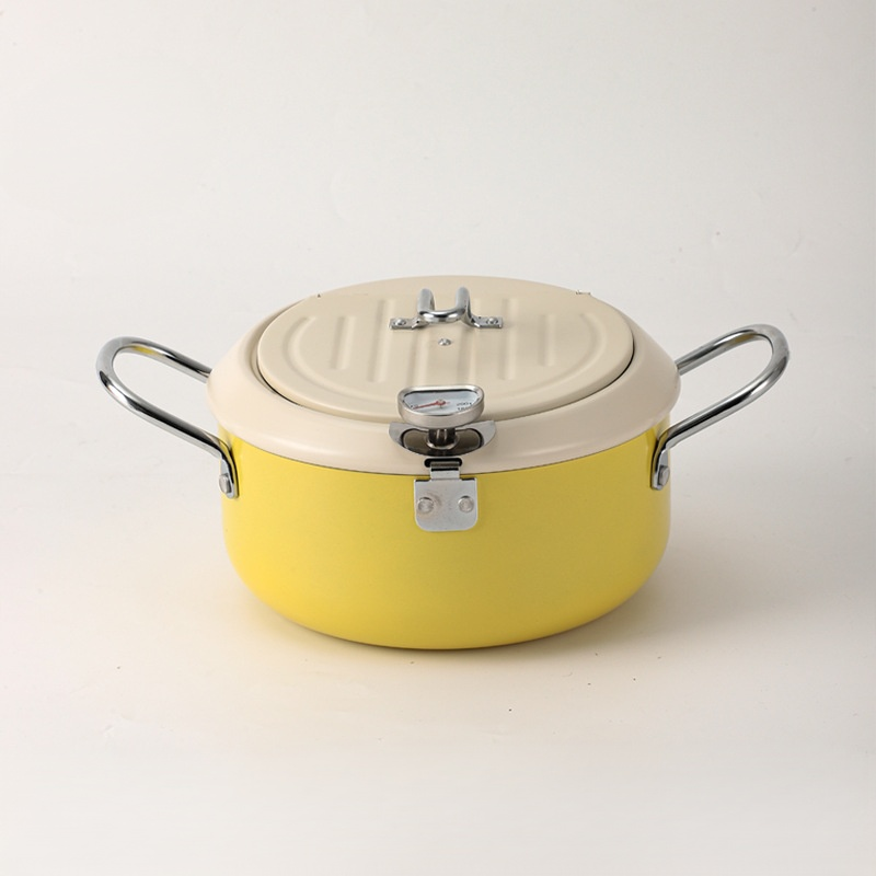 Japanese deep fryer iron temperature control with thermometer save tempura deep fryer flip cover