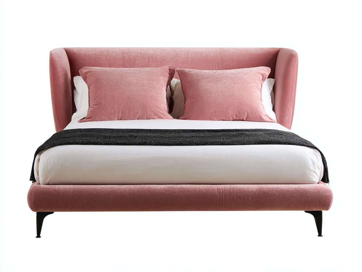 Cama doble tapizada de terciopelo 200x160x105 cm - rosa - para dormitorio - diseño moderno