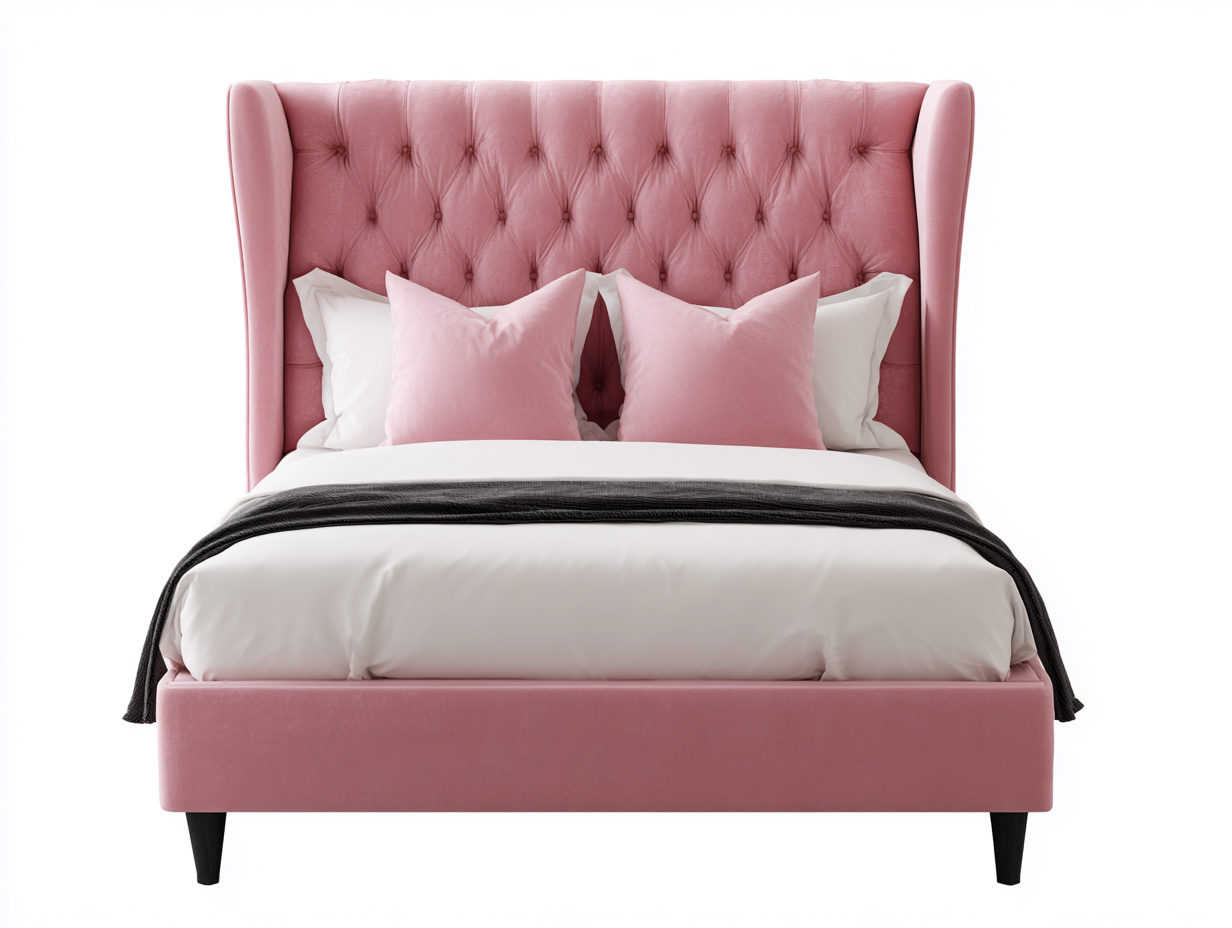 Cama doble tapizada de terciopelo 200 x160 x120cm - rosa - para dormitorio - diseño acolchado