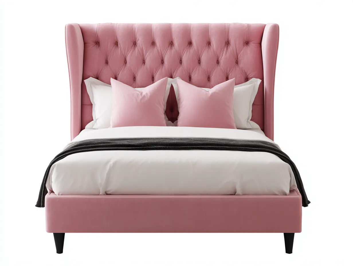 Cama doble tapizada de terciopelo 200 x160 x120cm - rosa - para dormitorio - diseño acolchado