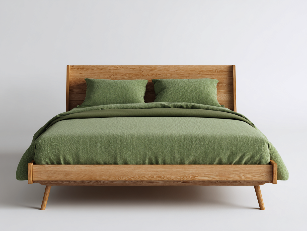 Cama doble de madera maciza 200x160x100 cm - roble natural - para dormitorio - diseño moderno minimalista