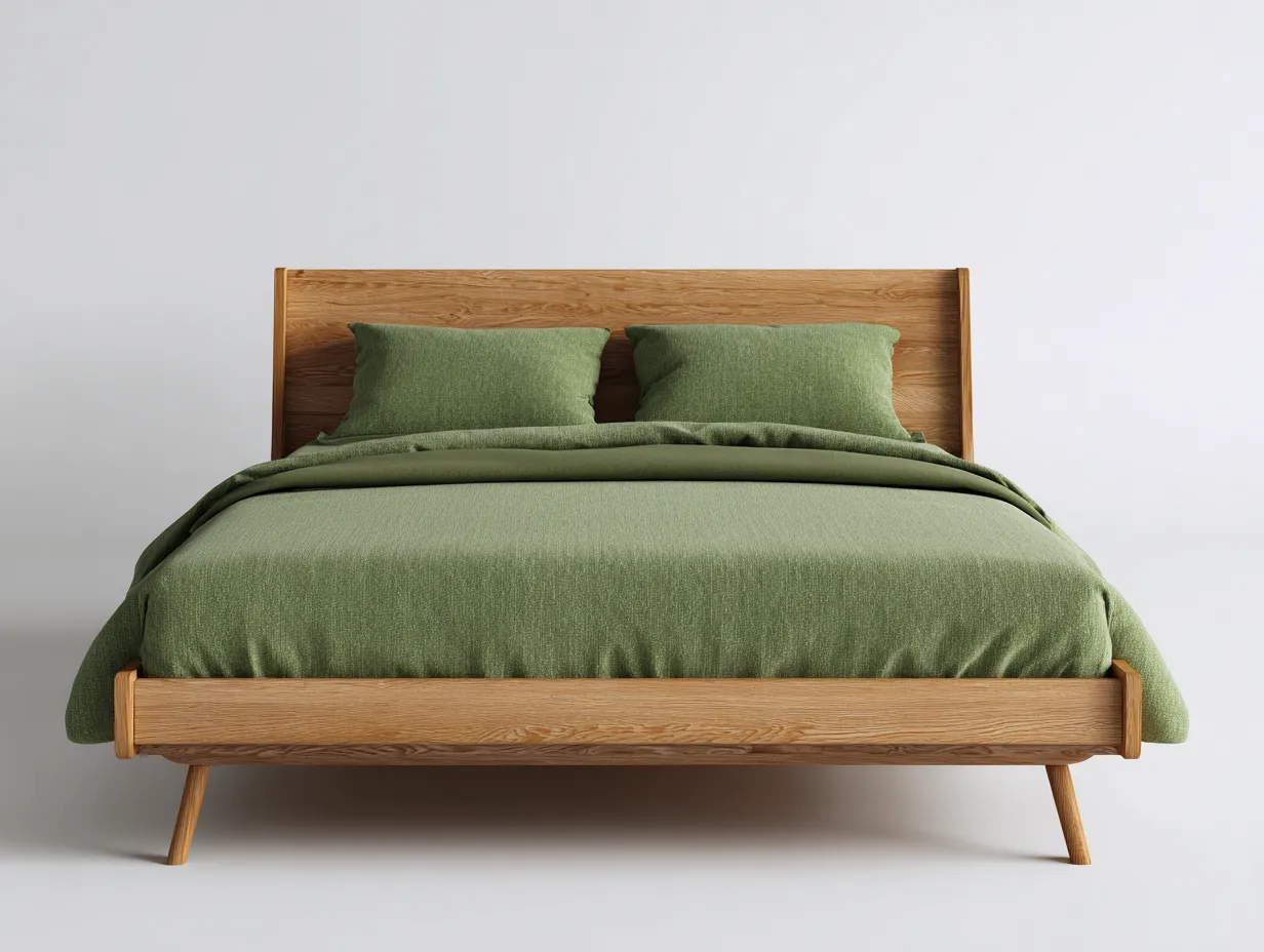 Cama doble de madera maciza 200x160x100 cm - roble natural - para dormitorio - diseño moderno minimalista