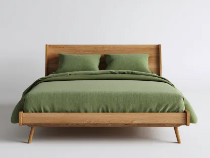 Cama doble de madera maciza 200x160x100 cm - roble natural - para dormitorio - diseño moderno minimalista