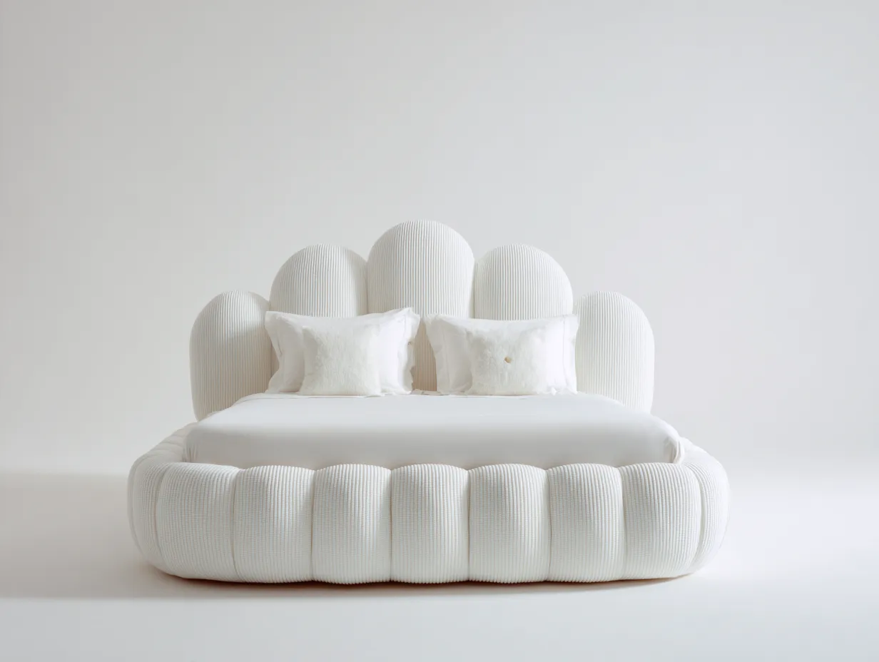 Cama doble tapizada 200x160x115 cm - blanco - para dormitorio - diseño acolchado contemporáneo