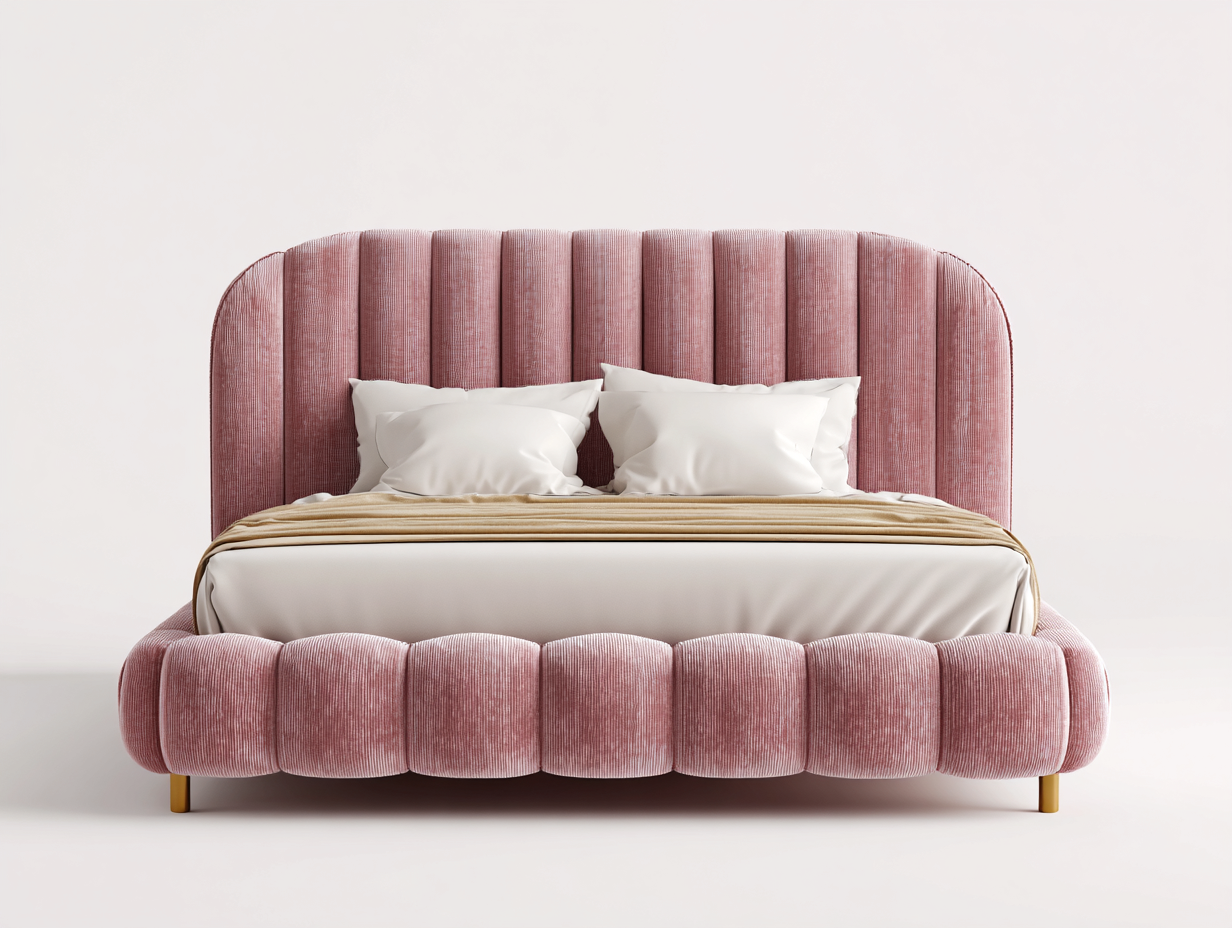 Cama doble tapizada 200x160x110 cm - terciopelo - rosa - para dormitorio - diseño moderno