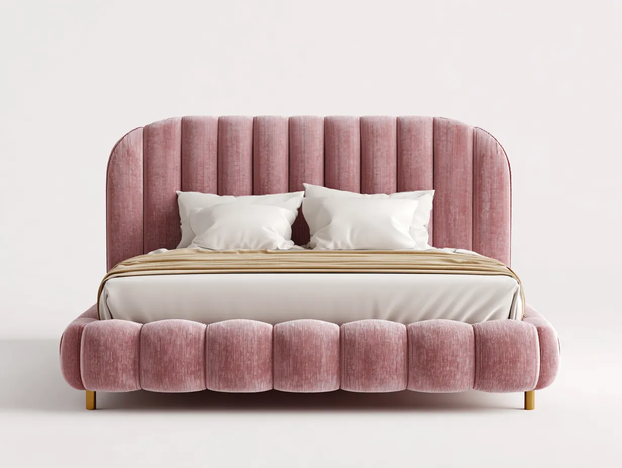 Cama doble tapizada 200x160x110 cm - terciopelo - rosa - para dormitorio - diseño moderno