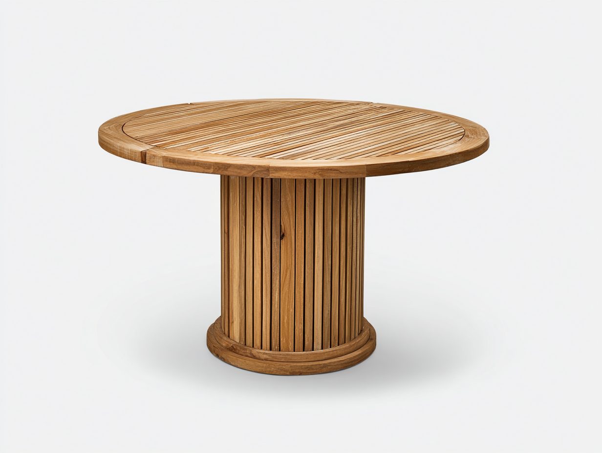 Mesa redonda de comedor madera maciza 120x120x75 cm - tono natural - para comedor - diseño contemporáneo