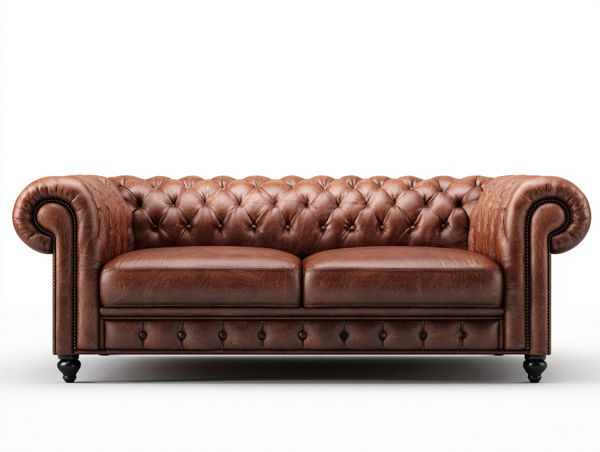 Sofá de tres plazas de cuero 220 x95 x75cm - marrón - para salón - estilo clásico