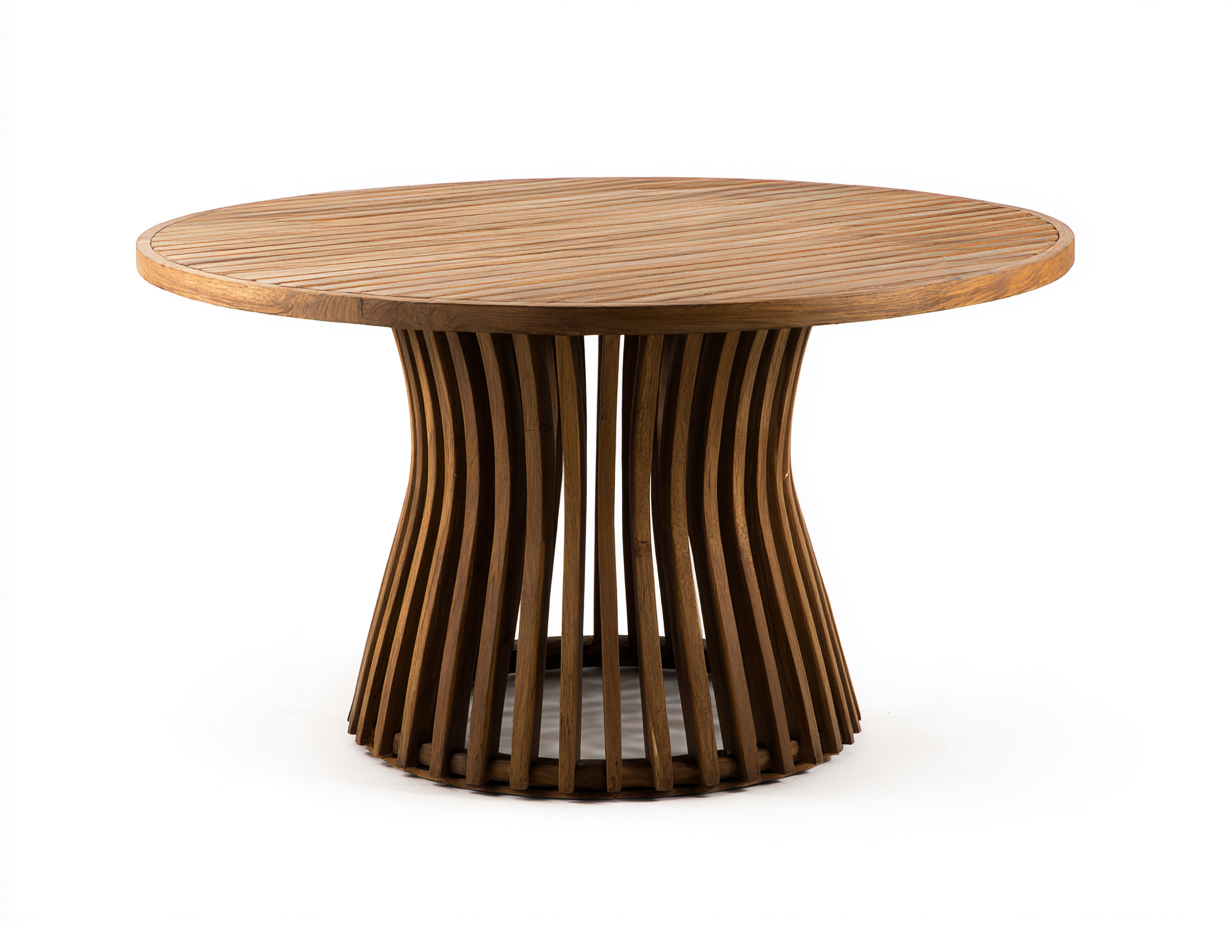 Mesa de comedor redonda de madera maciza 120 x120 x75cm - tono madera oscuro - para comedor y cocina - diseño contemporáneo con base escultórica