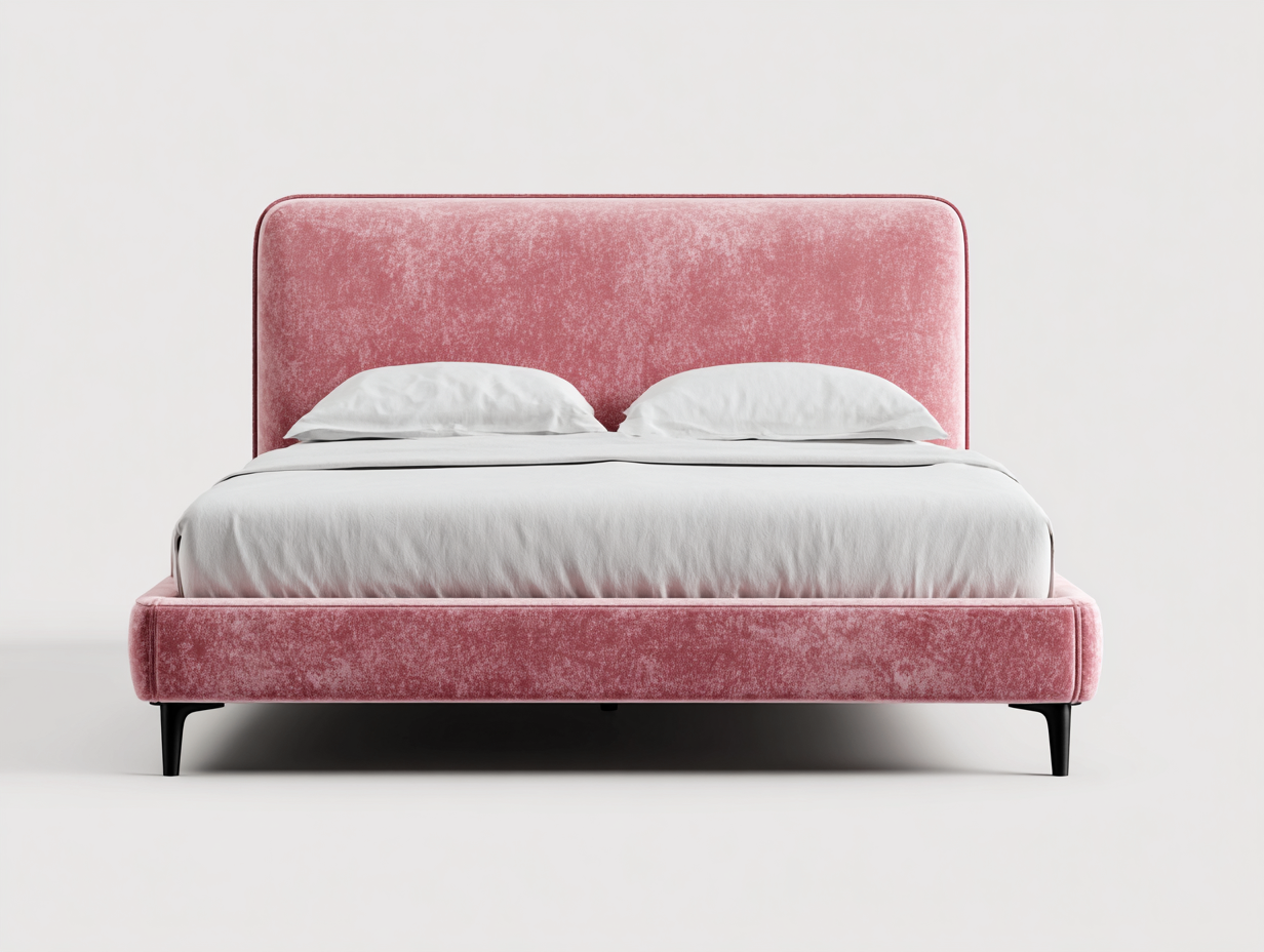 Cama doble tapizada de terciopelo 200 x160 x115cm - rosa - para dormitorio - diseño moderno con cabecero acolchado