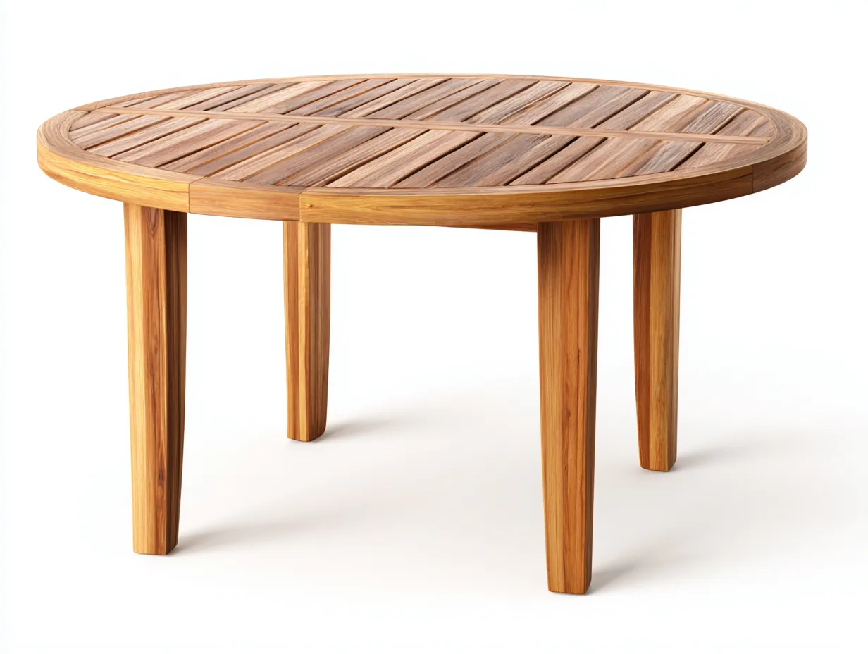 Mesa redonda de jardín de madera maciza 120x120x75 cm - tono natural - para exterior - diseño funcional