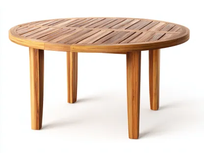 Mesa redonda de jardín de madera maciza 120x120x75 cm - tono natural - para exterior - diseño funcional