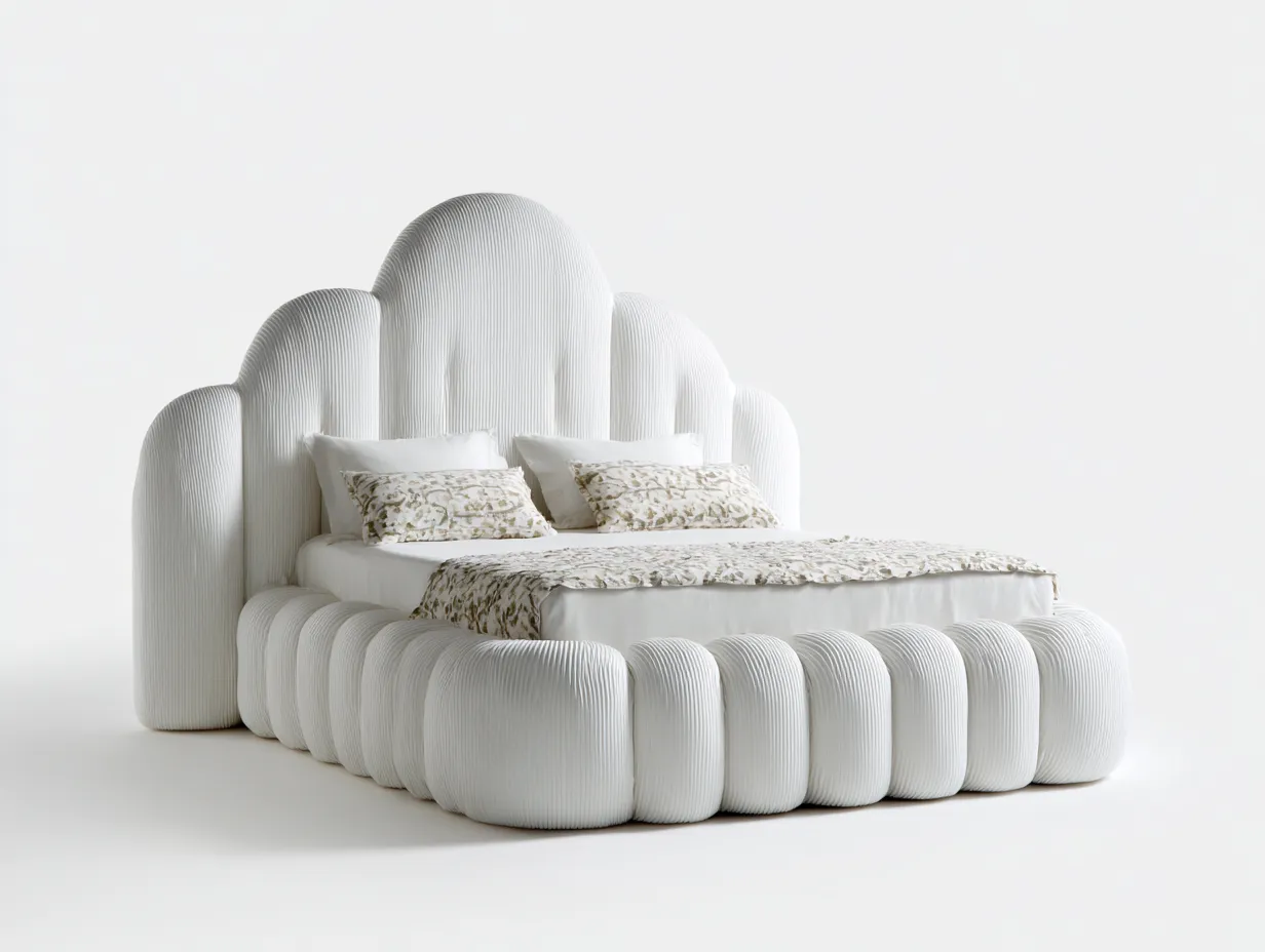 Cama doble tapizada de tejido 200 x160 x120cm - blanco - para dormitorio - diseño acolchado moderno