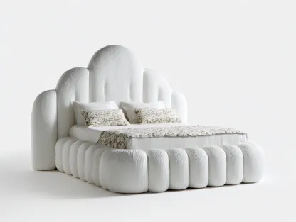 Cama doble tapizada de tejido 200 x160 x120cm - blanco - para dormitorio - diseño acolchado moderno