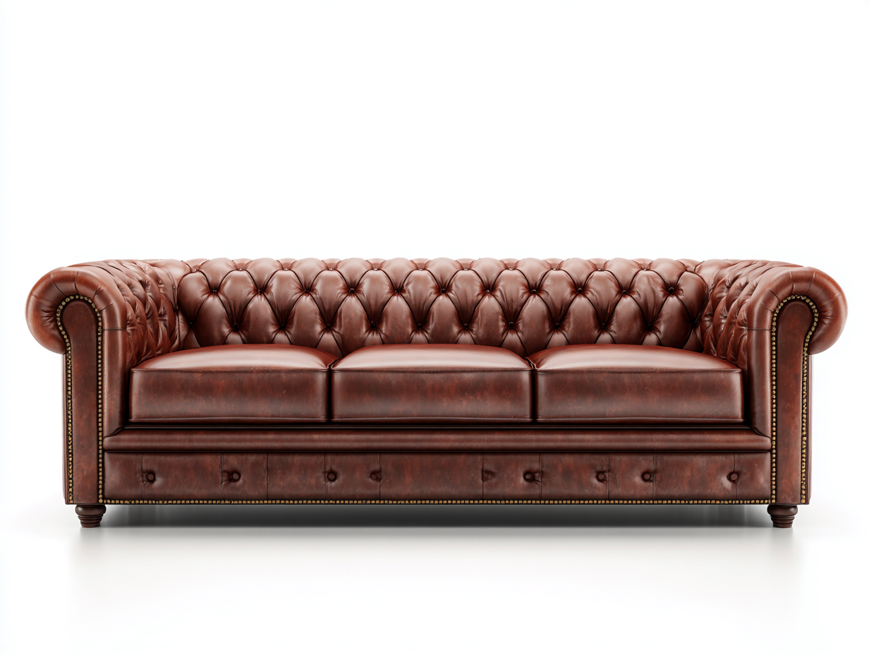 Sofá de tres plazas tapizado en piel 230x95x75 cm - marrón - para salón - estilo clásico capitoné