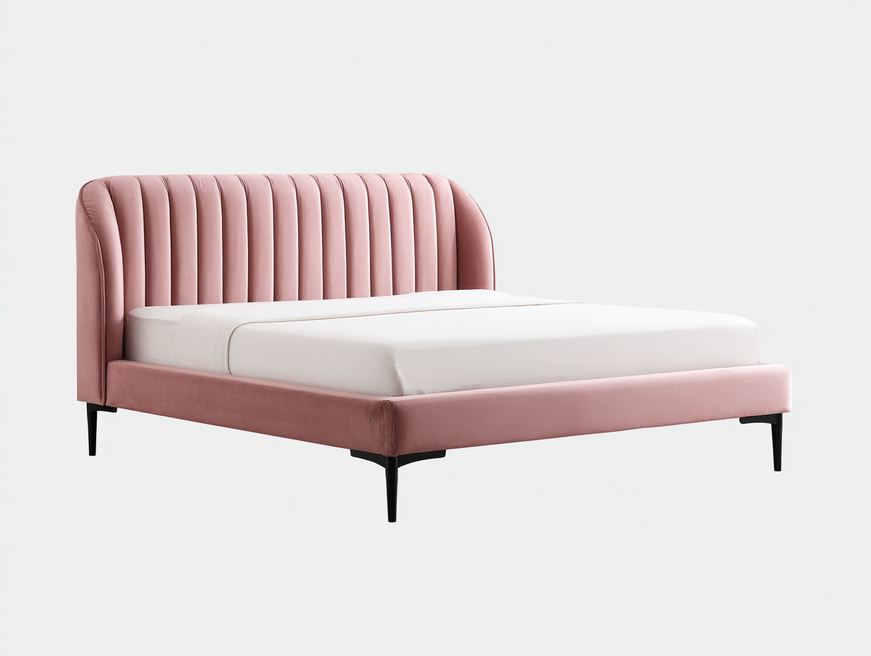 Cama doble tapizada de terciopelo 200x160x110 cm - rosa - para dormitorio - cabecero acolchado moderno