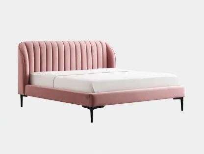 Cama doble tapizada de terciopelo 200x160x110 cm - rosa - para dormitorio - cabecero acolchado moderno