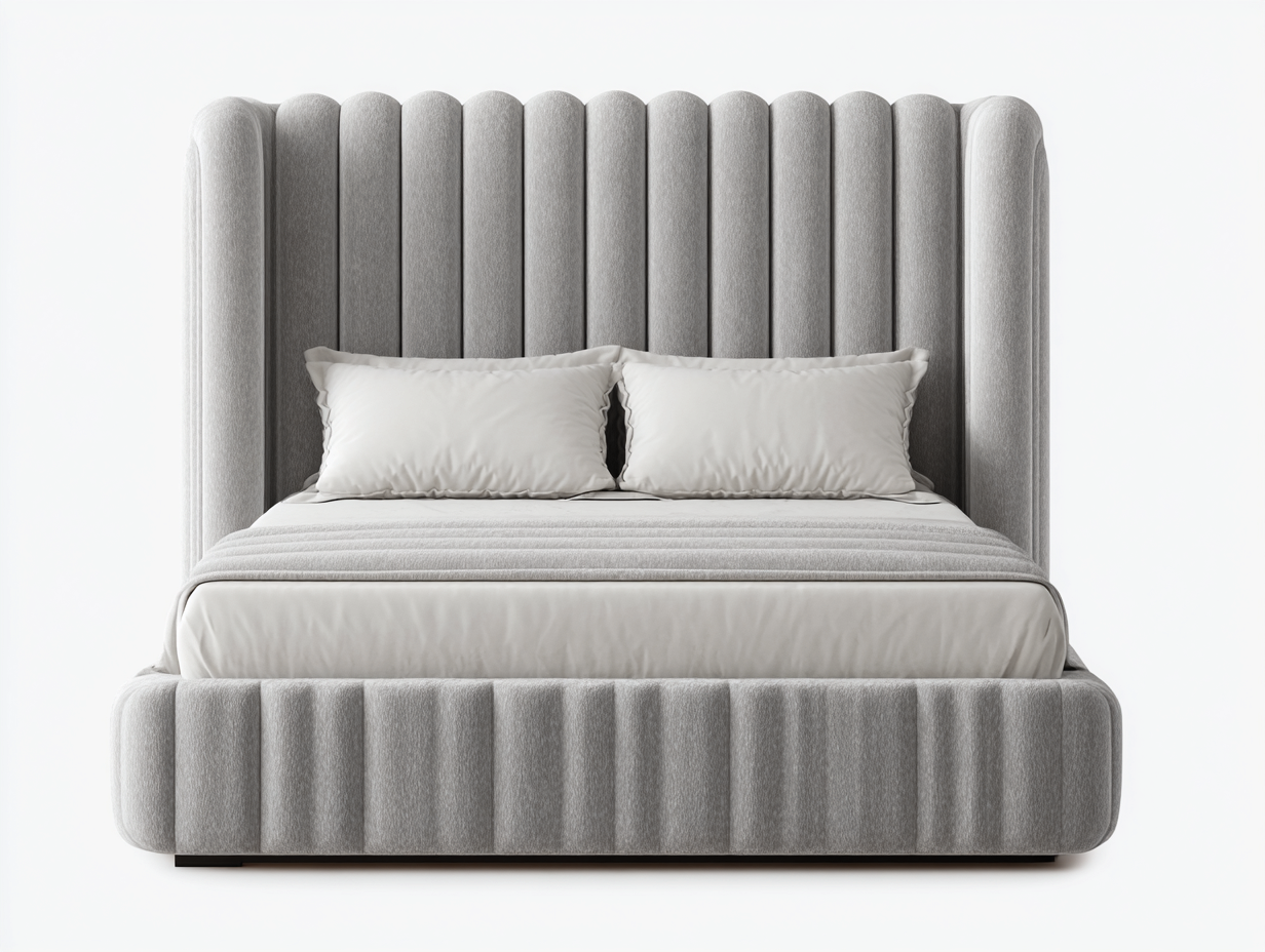 Cama doble tapizada de tejido 200 x160 x125cm - gris claro - para dormitorio - diseño acolchado vertical moderno