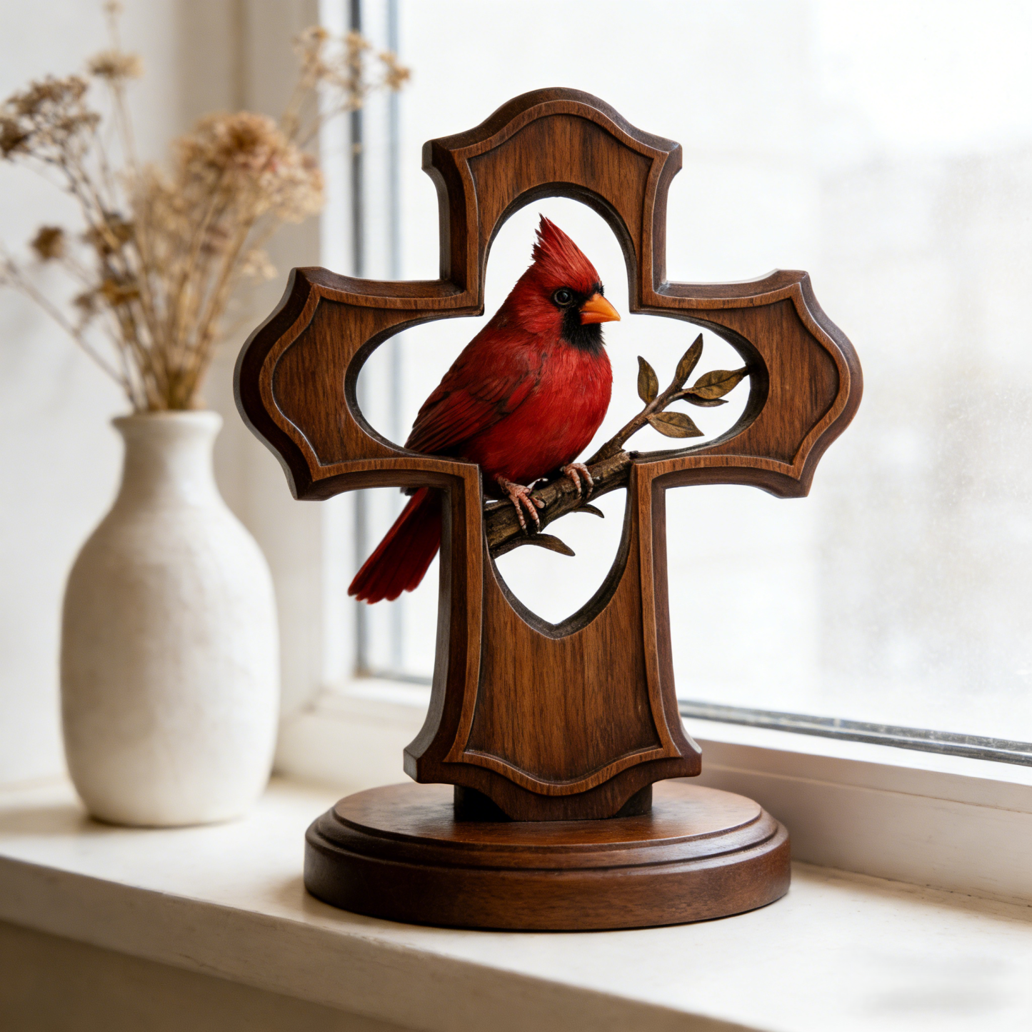 ❤️✝️Handcrafted Cardinal Cross Ornament
