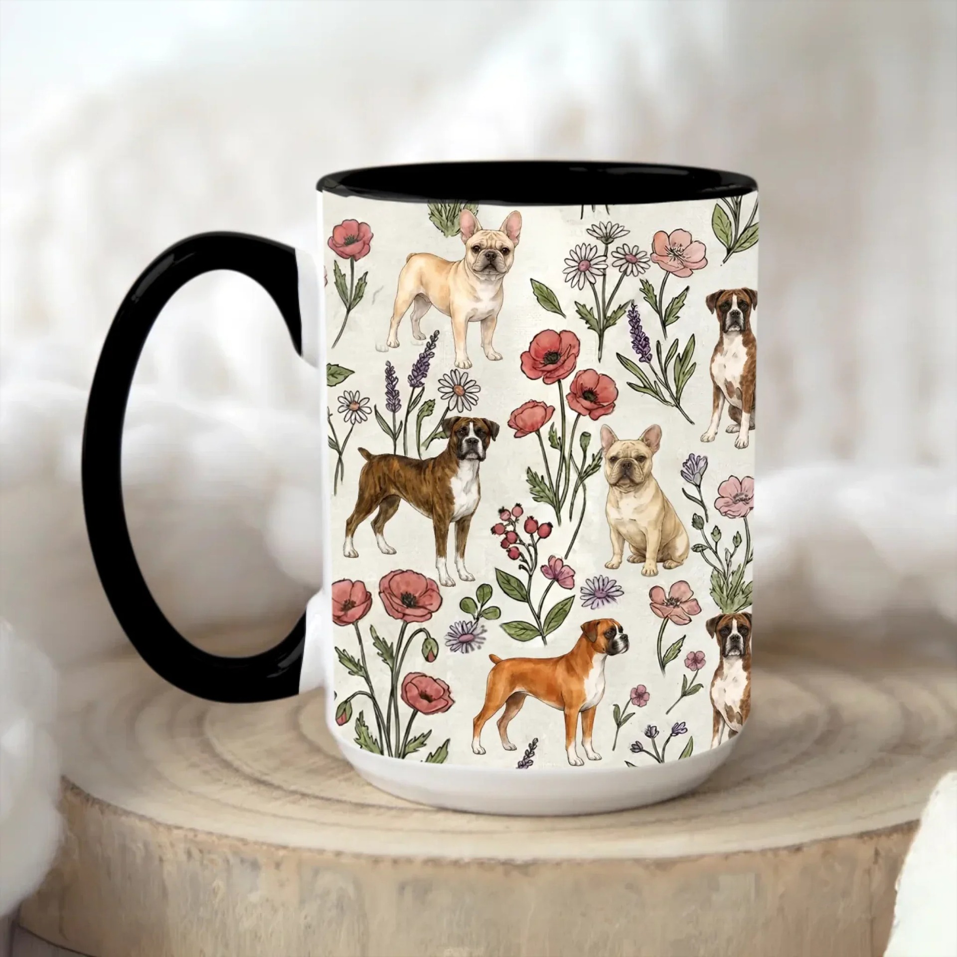 Handcrafted Frenchie & Boxer Floral Artisan Coffee Mug