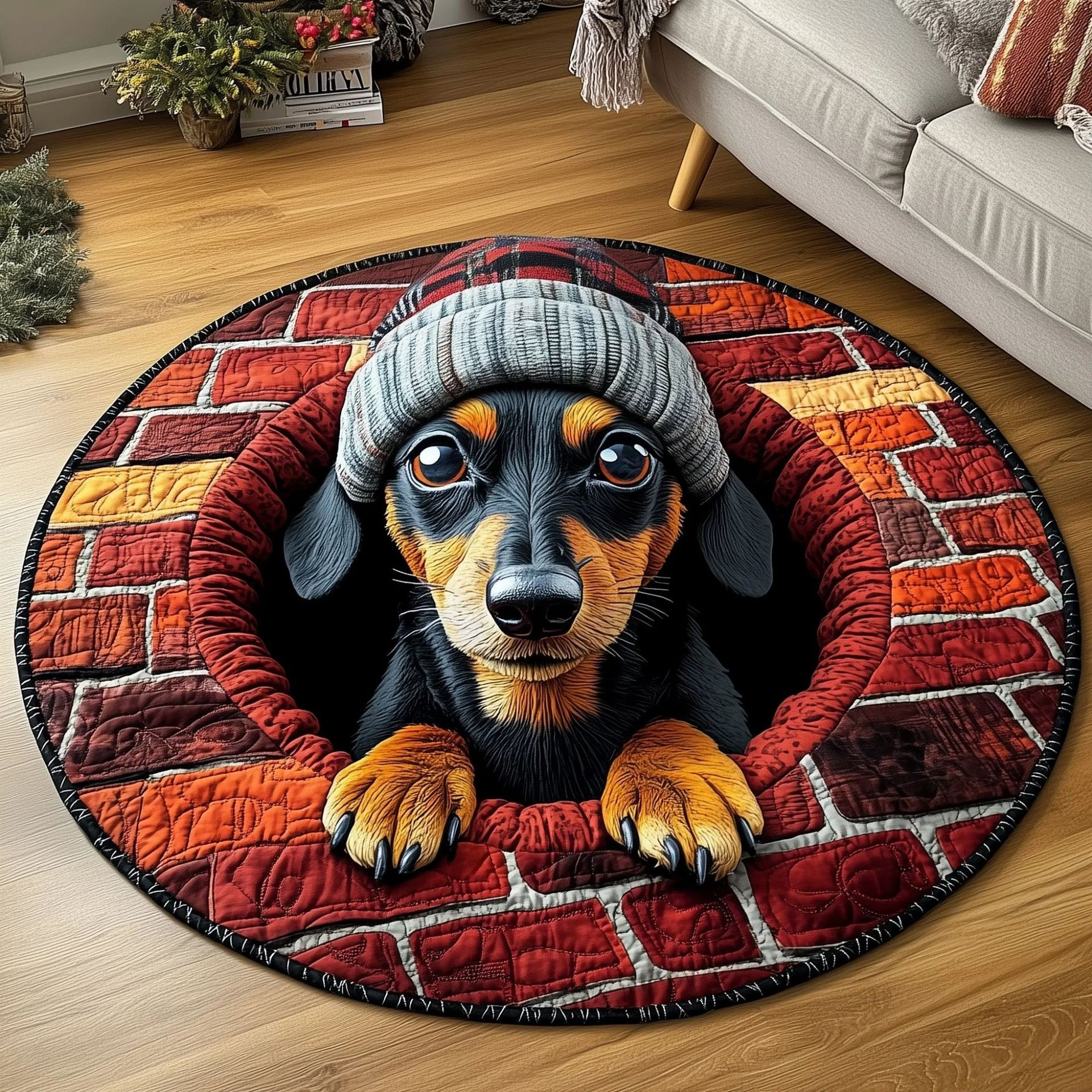 🧵 Handcrafted 3D Corgi Printed Round Mat — Soft & Cozy 🐶