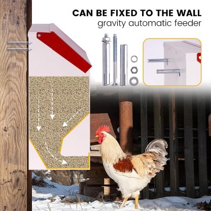 Automatic Metal Chicken Feeder Wall Mounted Galvanized Poultry Feeder with Cover Outdoor Wall Mounted Chicken Food Dispenser Gravity Feeding Chicken Feeder Weatherproof Waste-Free Quail Duck Feeder