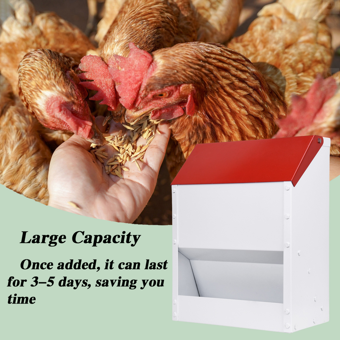 Automatic Metal Chicken Feeder Wall Mounted Galvanized Poultry Feeder with Cover Outdoor Wall Mounted Chicken Food Dispenser Gravity Feeding Chicken Feeder Weatherproof Waste-Free Quail Duck Feeder