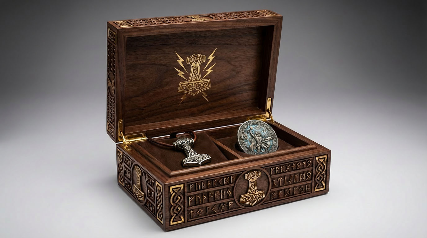 Thor’s Hammer Mjölnir – Handcrafted Wooden Display Box