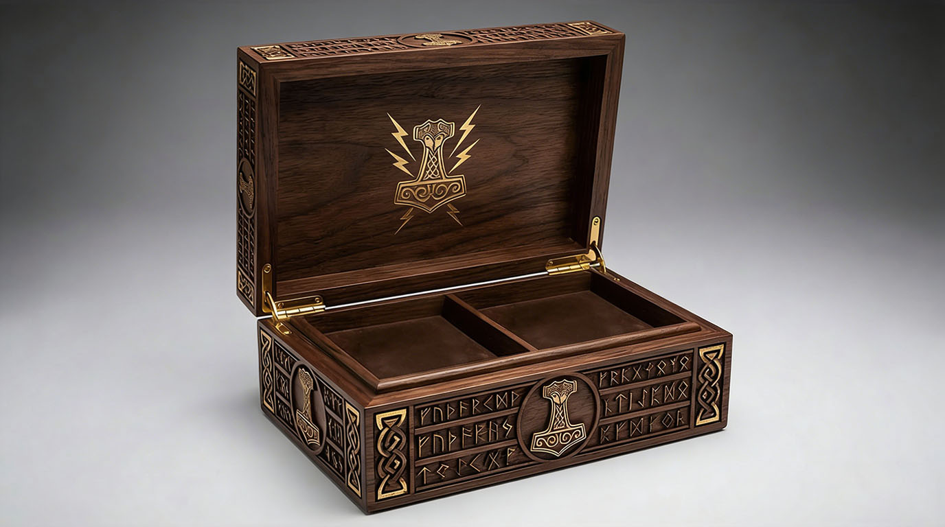 Thor’s Hammer Mjölnir – Handcrafted Wooden Display Box