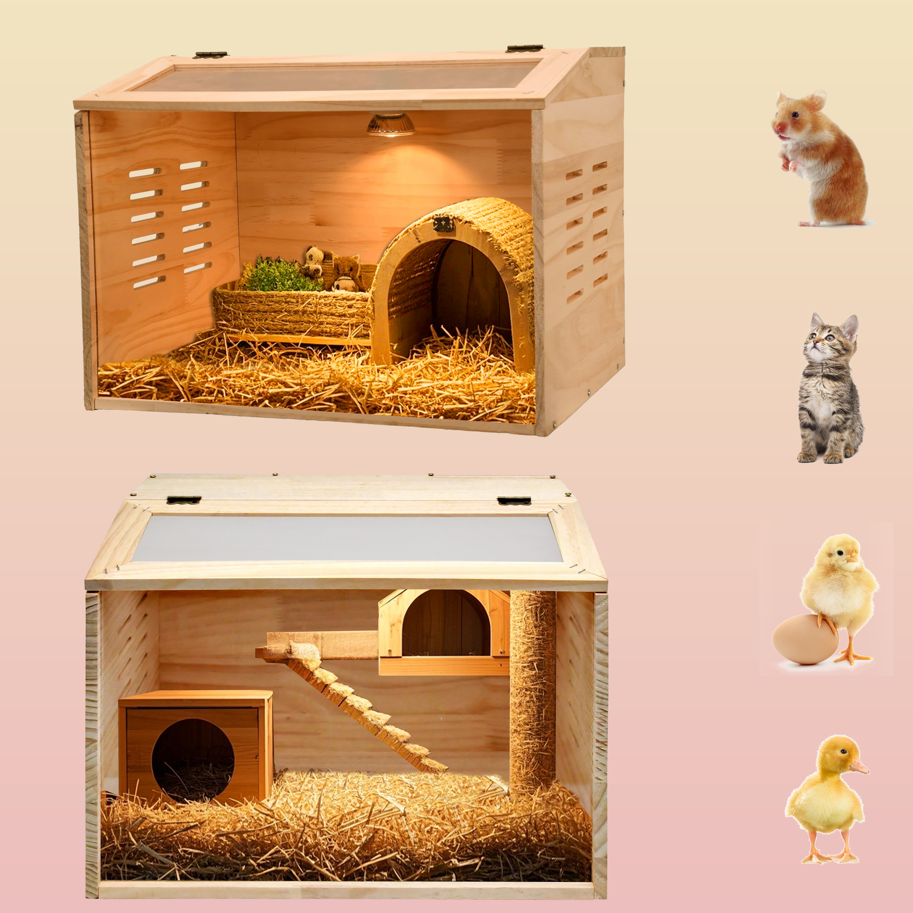 Wooden Hamster House, Small Pet House, Suitable for Lizards, Reptiles, Rabbits, Chickens, Chicken Breeding Boxes, Warm Breeding Cages, Quail Cages
