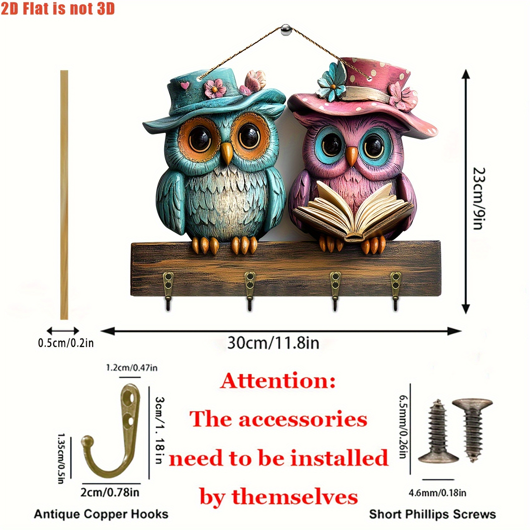 Cute Owl Wooden Multifunctional Key Holder