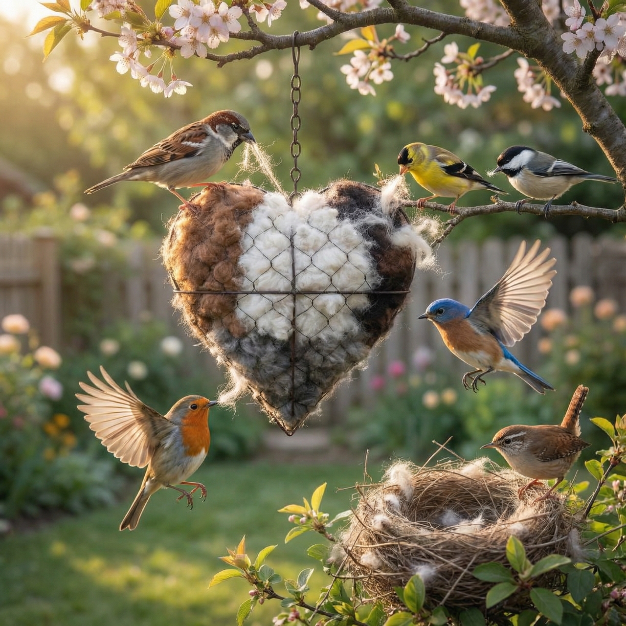 🕊️ Handmade Alpaca Fiber Bird Nesting Heart
