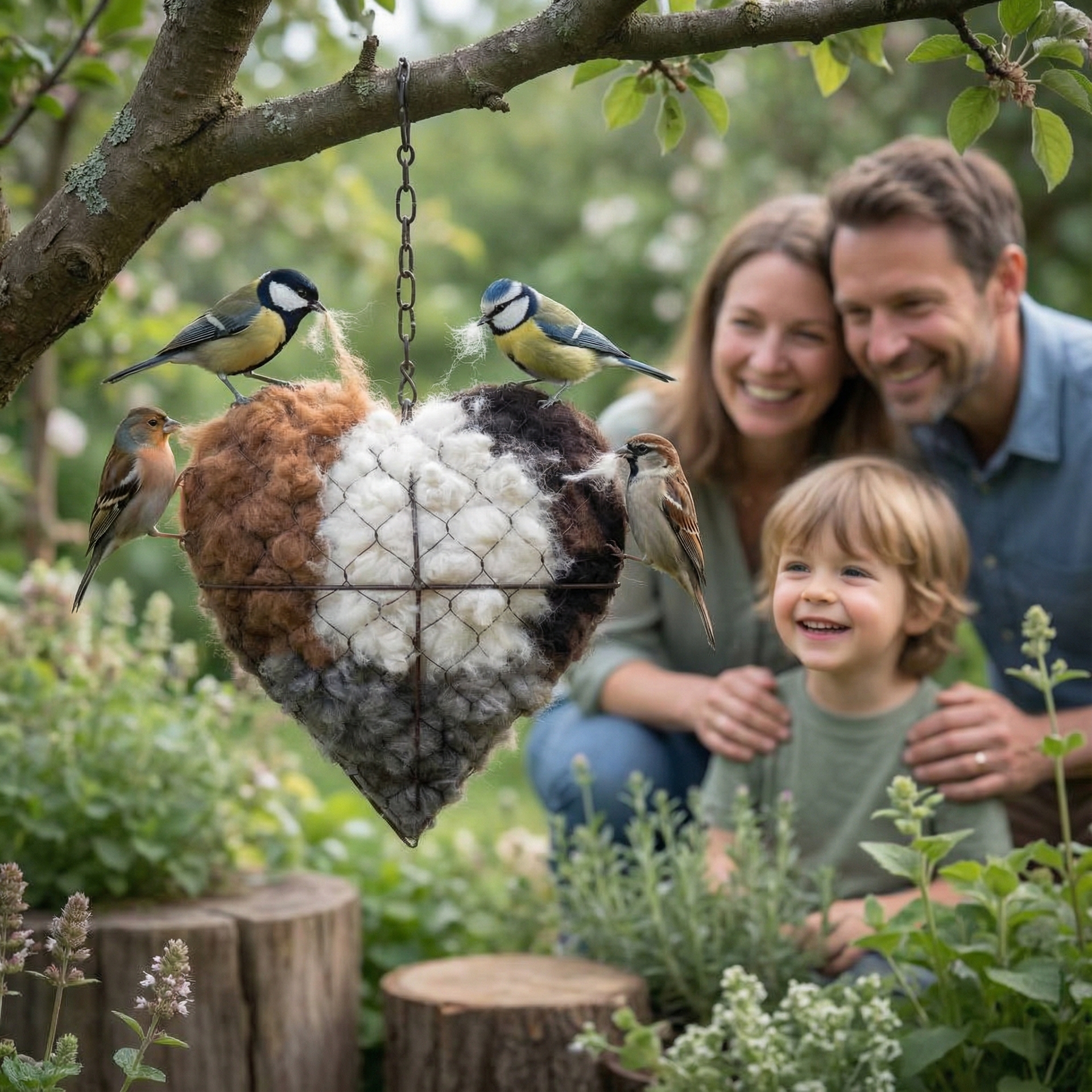 🕊️ Handmade Alpaca Fiber Bird Nesting Heart