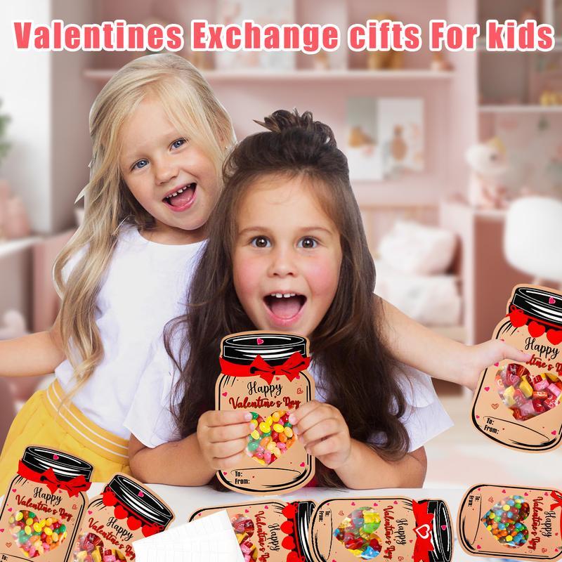 Valentine’s Day Mason Jar Cards for Kids — 50‐Pack with Gift Bags