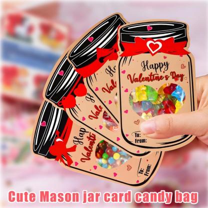 Valentine’s Day Mason Jar Cards for Kids — 50‐Pack with Gift Bags