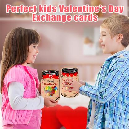 Valentine’s Day Mason Jar Cards for Kids — 50‐Pack with Gift Bags