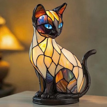 🐱 Stained-Glass Cat Ambient Lamp – Artistic Light with a Feline Soul