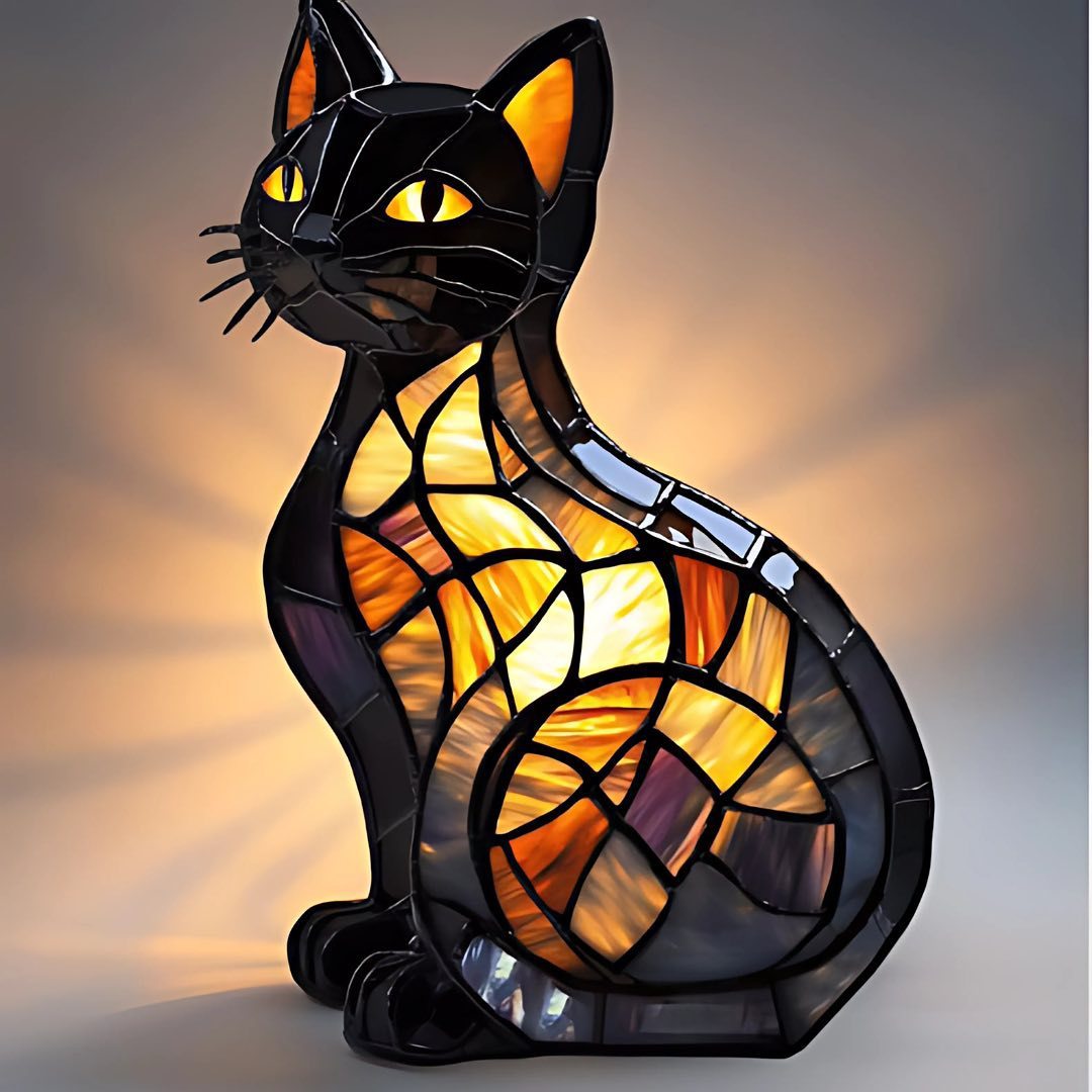 🐱 Stained-Glass Cat Ambient Lamp – Artistic Light with a Feline Soul