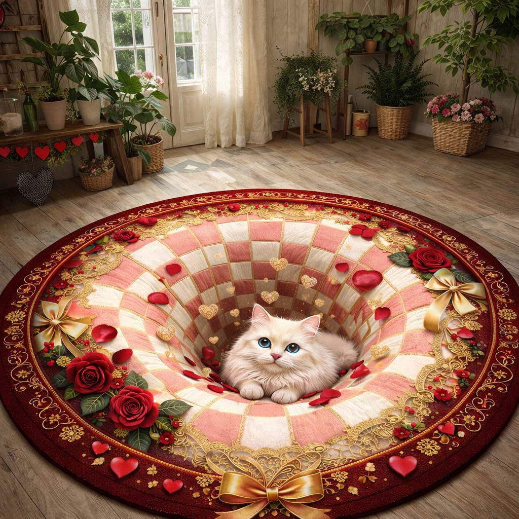 ❤️ Romantic Heart Vortex — Handcrafted Quilted Round Mat
